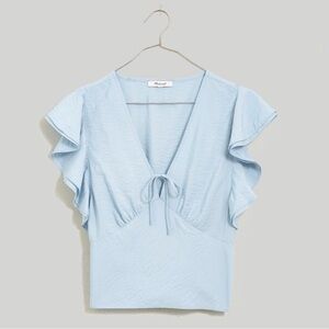Madewell Pale Blue Tie-Front Flutter Sleeve Top